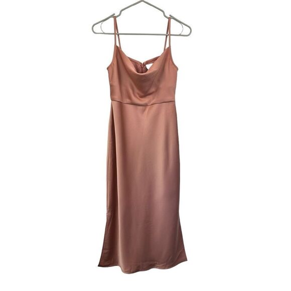 BHLDN Cali Satin Cowl Neck Midi Slip Dress In Sedona, Size 0 - Picture 3 of 10